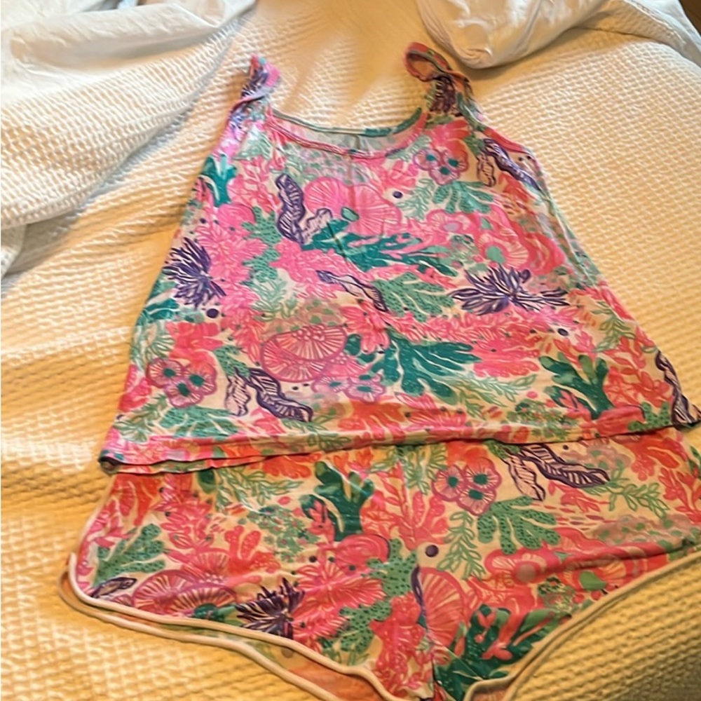 Lilly Pulitzer Pink and Green Floral Sleepwear Set